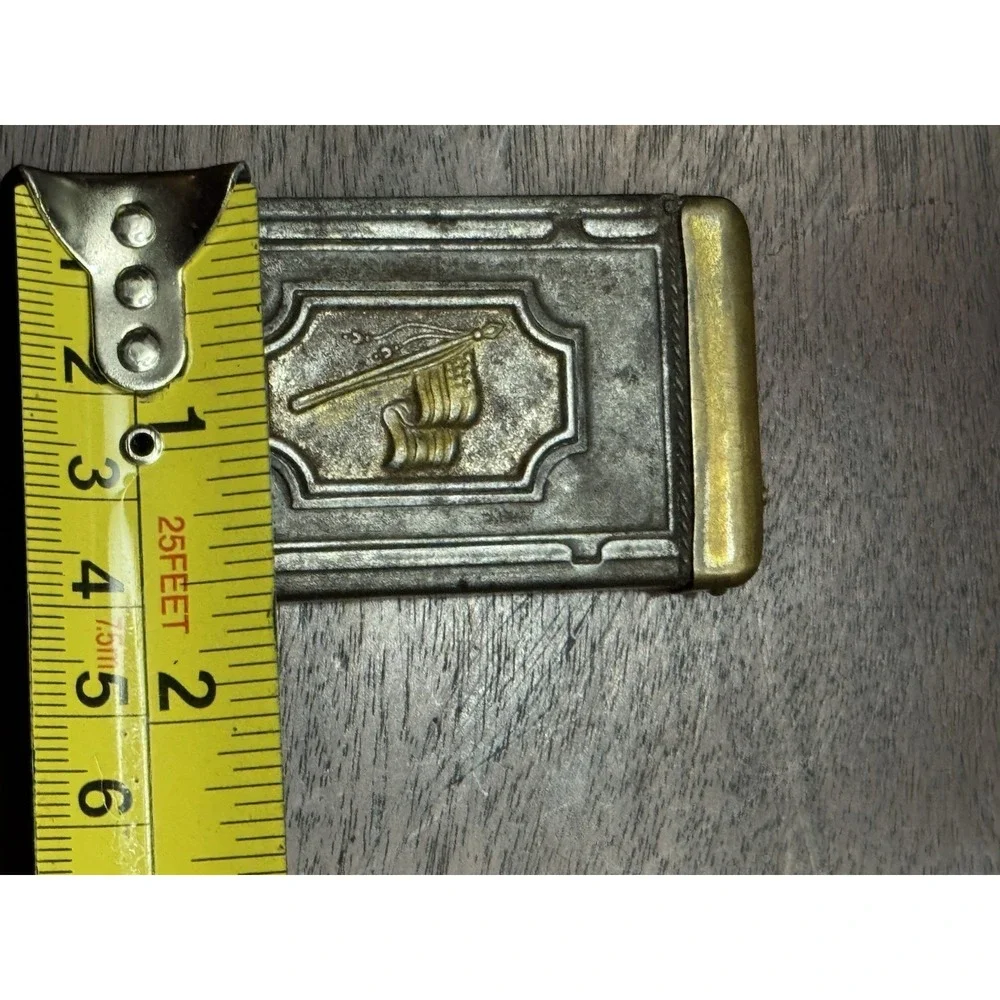 antique figural American Flag & lady silver plate metal vesta match  Box #3
